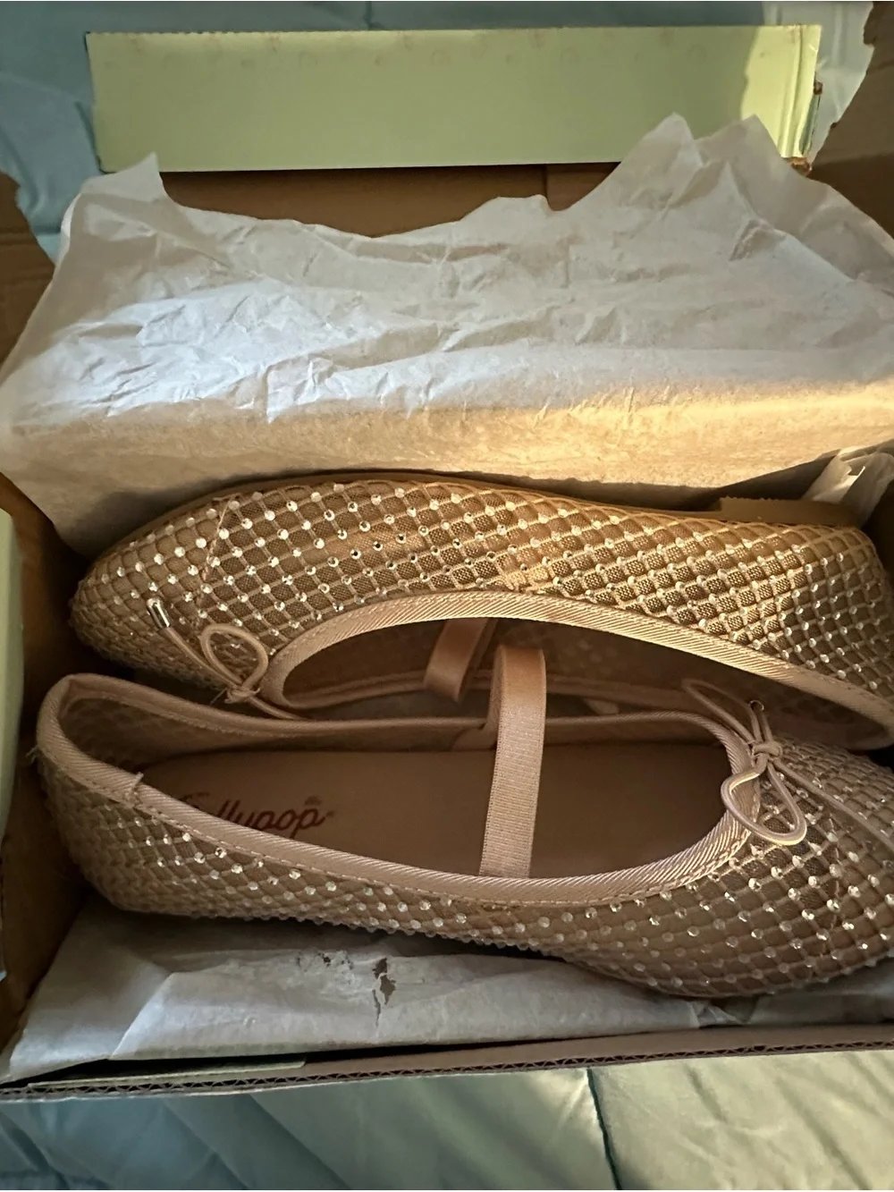 Jellypop Champagne Glitter Ballet Flats with Mary Jane Strap